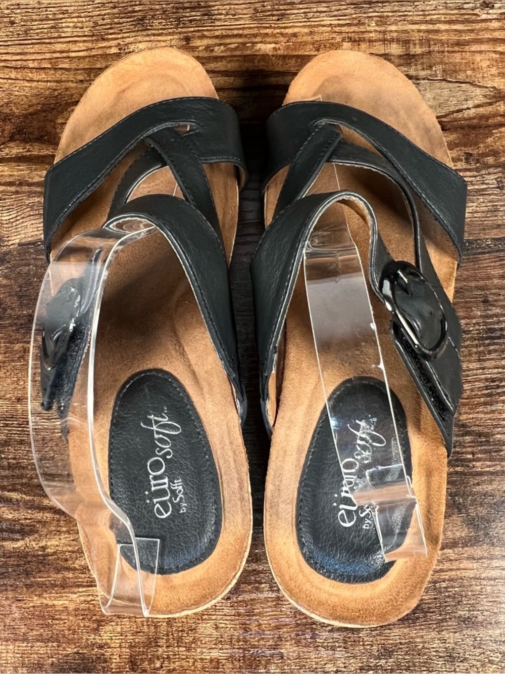 EuroSoft Sandals Emrie Cork Wedge Black Faux Leather Thong Toe Casual Women's 9 - Picture 5 of 11